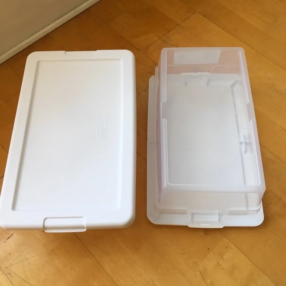 Set/2 Sterilite Shoe Boxes for Storage, Inventory, Crafts, Clear, White, NEW